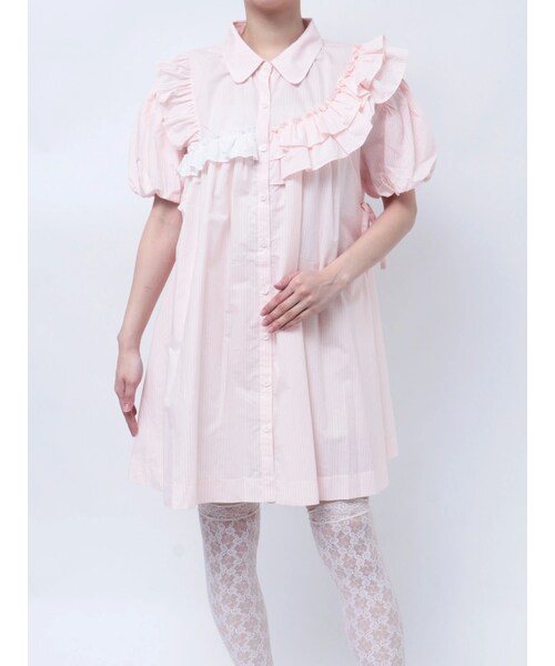 merry jenny（メリージェニー）の「stripe frillfrill ワンピース（シャツワンピース・レディース・オフホワイト/ピンク/ブルー・F）」の6枚目の写真