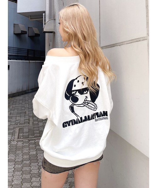 GYDA(ジェイダ)の「GYDALMATIAN Vネックスウェットトップス(スウェット・レディース・オフホワイト/チャコールグレー/ピンク・F)」の2枚目の写真
