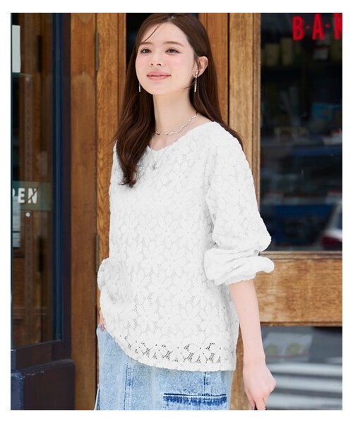 nissen（ニッセン）の「＜大きいサイズ＞ゆるシルエット起毛レースプルオーバー（チュニック・レディース・オフホワイト/黒・L/LL/3L/4L/5L/6L/8L/10L）」の8枚目の写真