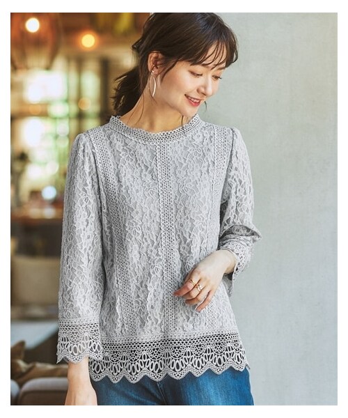 nissen（ニッセン）の「【カットソー裏地付】総レースブラウス（ウォッシャブル）（シャツ/ブラウス・レディース・アイボリー/モカベージュ/黒/グレイッシュサックス・S/M/L/LL/3L/4L/5L）」の21枚目の写真