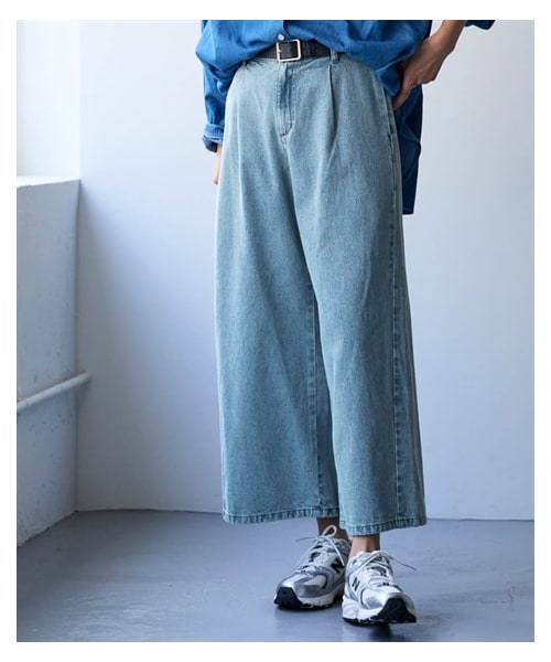 nissen（ニッセン）の「＜大きいサイズ＞綿１００％アンクル丈デニムワイドパンツ（ゆったりヒップ）（スウェットパンツ・レディース・ブリーチ/インディゴブルー/オーバーダイブラウン・LL/3L/4L/5L/6L/8L/10L）」の12枚目の写真