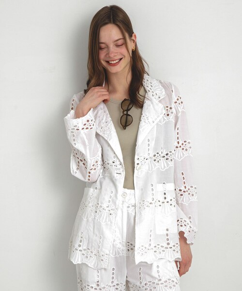 URBAN RESEARCH Sonny Label（アーバンリサーチサニーレーベル）の「コットンレースジャケット（テーラードジャケット・レディース・ブラック/オフ・FREE）」の6枚目の写真