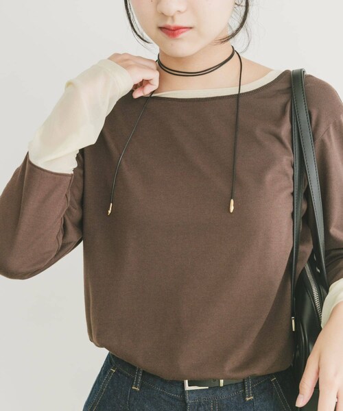 ITEMS URBANRESEARCH（アイテムズ アーバンリサーチ）の「ソデチュールロングスリーブカットソー（Tシャツ/カットソー・レディース・BRN/OFF/BORDER・FREE）」の13枚目の写真