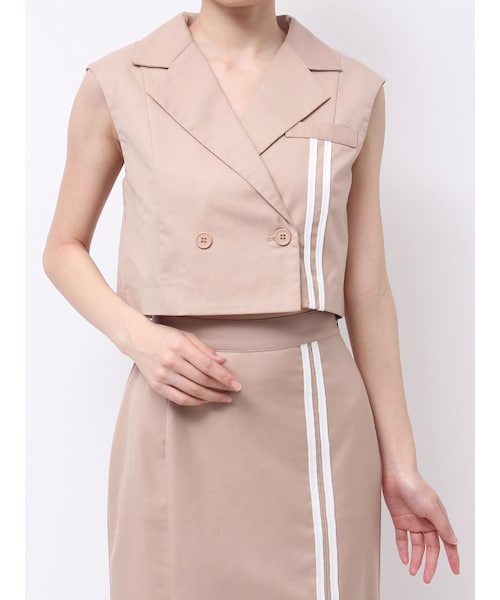 EATME（イートミー）の「ラインショートベスト（セットアップ可能）（ベスト・レディース・ブラック/ピンク/ベージュ・F）」の3枚目の写真