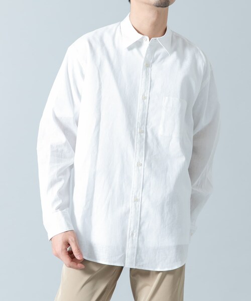 URBAN RESEARCH ROSSO（アーバンリサーチロッソ）の「『WEB限定』『XLサイズあり』リラックスコットンリネンレギュラーカラー長袖シャツ（シャツ/ブラウス・メンズ・BLU STRIPE/WHITE/NAVY/BEIGE/BLUE/BEG STRIPE・S/M/L/XL）」の14枚目の写真