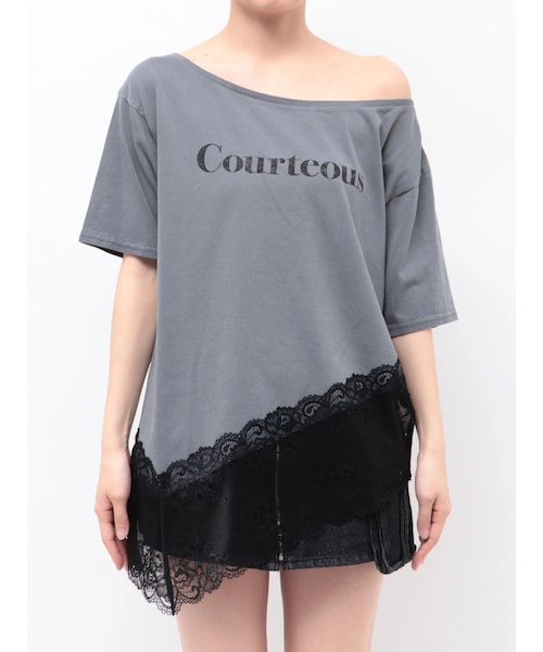 EMODA（エモダ）の「LACE EDGE LOOSE T/S（Tシャツ/カットソー・レディース・ホワイト/グレー/ブルー・F）」の3枚目の写真