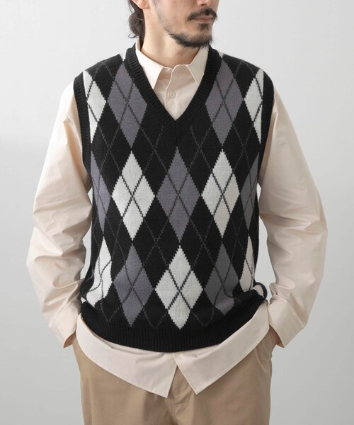 ITEMS URBANRESEARCH（アイテムズ アーバンリサーチ）の「ウール混アーガイルVネックニットベスト（ベスト・メンズ・BLU/BLK・M/L）」の6枚目の写真