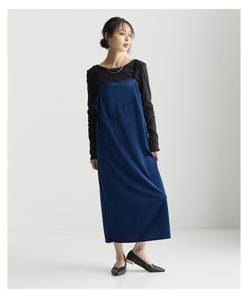 nissen（ニッセン）の「＜大きいサイズ＞ストライプベロアキャミワンピース（ワンピース・レディース・ネイビー/ブルーグレー/ブラウン/ポピーレッド・LL/3L/4L/5L/6L/8L/10L）」の16枚目の写真