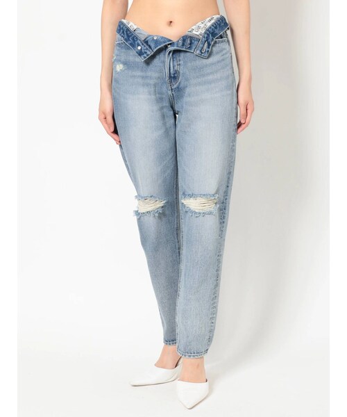 GYDA（ジェイダ）の「H/W GYDA SLEEK KNEEダメージデザインデニムパンツ（デニムパンツ・レディース・ブルー/アイスブルー・XS/S/M）」の5枚目の写真