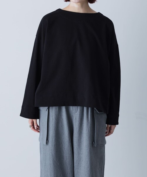 かぐれ（カグレ）の「コットンボートネックカットソー（Tシャツ/カットソー・レディース・IVORY/BLACK/BORDER・Free）」の3枚目の写真