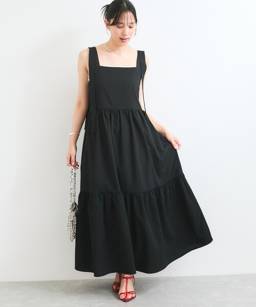 VIS（ビス）の「【WEB限定】ロングストラップリボンティアードワンピース（ワンピース・レディース・ブラック/ベージュ・F）」の3枚目の写真
