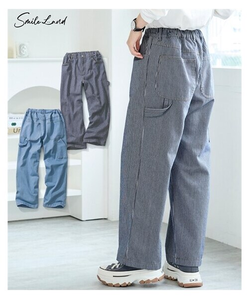 nissen（ニッセン）の「大きいサイズ メンズライクペインターワイドシルエットパンツ（ゆったりヒップ）（パンツ・レディース・ウオッシュドブルー/ヒッコリー・L/LL/3L/4L/5L/6L/8L/10L）」の3枚目の写真