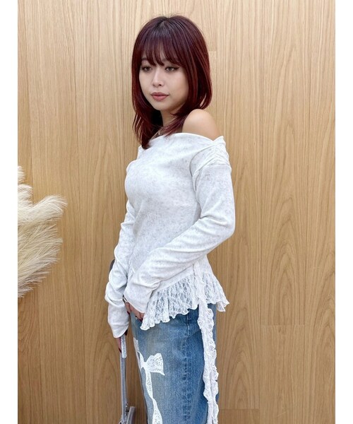 EVRIS（エヴリス）の「レースドッキングアシンメトリートップス（Tシャツ/カットソー・レディース・ホワイト/ブラック・F）」の2枚目の写真