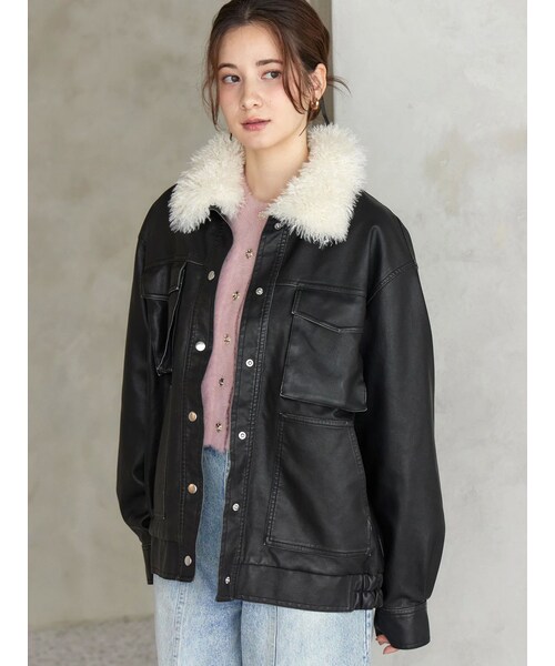 CALNAMUR（カルナムール）の「ファーカラーフェイクレザーモンスターブルゾン（ブルゾン・レディース・ブラック/ブラウン/ベージュ・F）」の5枚目の写真