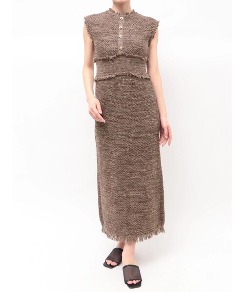 TONAL(トーナル)の「サマーツイードリブニットワンピース(ワンピース・レディース・グレー/ピンク/ブラウン・M/S)」の6枚目の写真