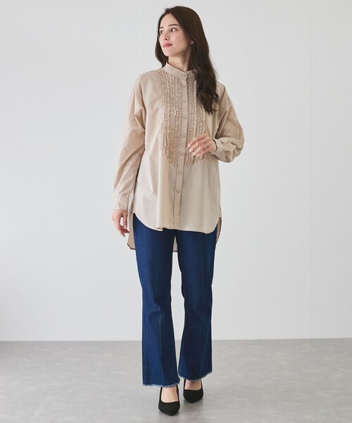 Jayro（ジャイロ）の「フリルピンタックチュニックブラウス（シャツ/ブラウス・レディース・ブラック/ホワイト系/ベージュ・M）」の17枚目の写真