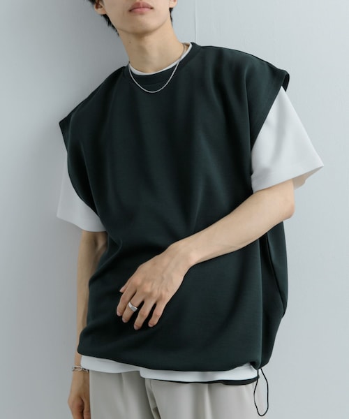 SENSE OF PLACE by URBAN RESEARCH（センスオブプレイスバイアーバンリサーチ）の「エクストラルーズドローコードノースリーブTシャツ（Tシャツ/カットソー・メンズ・GREEN/BLACK・M/L）」の3枚目の写真