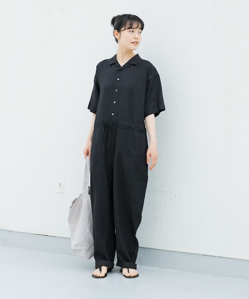 かぐれ（カグレ）の「リネンハーフスリーブオールインワン（サロペット/オーバーオール・レディース・BLACK/GREGE/CHARCOAL・FREE）」の7枚目の写真