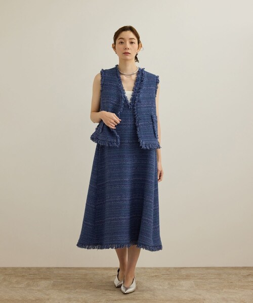 ROPE'（ロペ）の「【GIOLICA（ジオリカ）】別注TWEED V OP（ワンピース）（ワンピース・レディース・ホワイト/ブルー・36/38）」の10枚目の写真