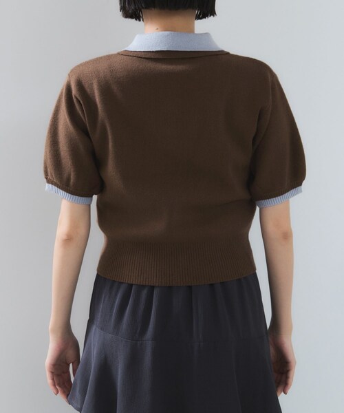 VIS（ビス）の「ダブルカラーポロトップス（ポロシャツ・レディース・チャコール/キナリ/ブラウン・F）」の19枚目の写真