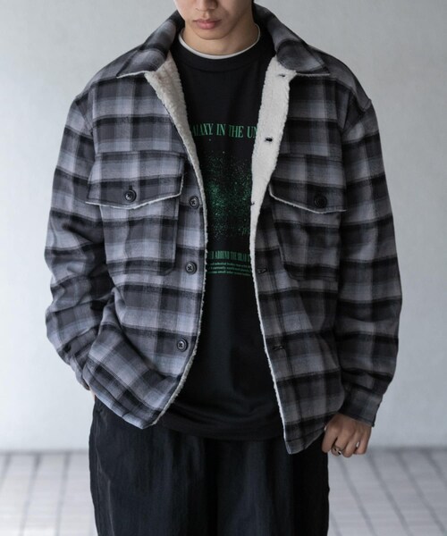 SENSE OF PLACE by URBAN RESEARCH(センスオブプレイスバイアーバンリサーチ)の「オンブレーチェックボアジャケット(テーラードジャケット・メンズ・BLACK/BROWN・M/L)」の3枚目の写真