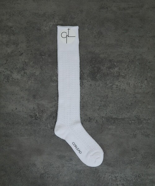 ADAM ET ROPE'(アダムエロペ)の「【CONLEAD(コンリード)】Lace Long socks / レースロングソックス(ソックス/靴下・レディース・ホワイト/ダークブラウン/ライトグリーン/ピンク・F)」の1枚目の写真