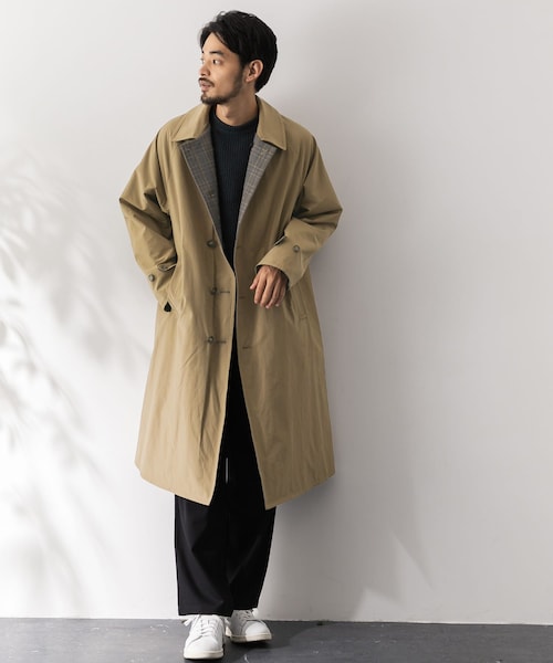 URBAN RESEARCH Sonny Label（アーバンリサーチサニーレーベル）の「チェックリバーシブルオーバーコート（ステンカラーコート・メンズ・ベージュ/ネイビー・M/L）」の19枚目の写真