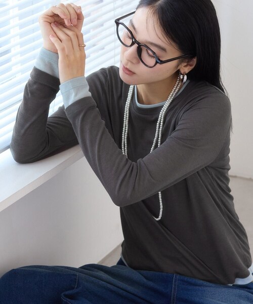 VIS(ビス)の「配色レイヤードシアーロンT(Tシャツ/カットソー・レディース・グレー/オフホワイト/ピンク・F)」の10枚目の写真