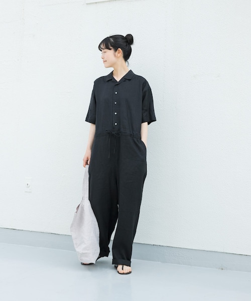 かぐれ（カグレ）の「リネンハーフスリーブオールインワン（サロペット/オーバーオール・レディース・BLACK/GREGE/CHARCOAL・FREE）」の10枚目の写真