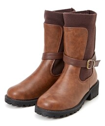 nissen | 【ゆったり幅広】ベルト付ニット切替えミドルブーツ（低反発中敷）（ワイズ４Ｅ）(ブーツ)