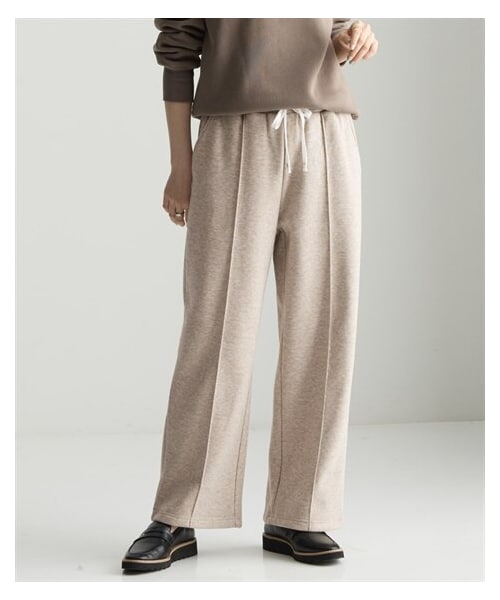 nissen（ニッセン）の「メランジ裏ベロアボンディングピンタックワイドパンツ＜大きいサイズ有＞（スウェットパンツ・レディース・杢チャコールグレー/杢ブルー/杢ベージュ/杢グレー・S/M/L/LL/3L/4L/5L/6L/8L/10L）」の3枚目の写真