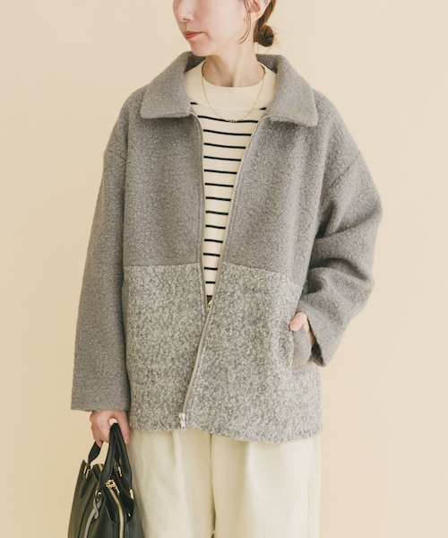 ITEMS URBANRESEARCH(アイテムズ アーバンリサーチ)の「ボア切替ジャケット(テーラードジャケット・レディース・L.BEG/GRY・Free)」の1枚目の写真