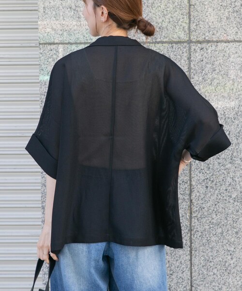 ITEMS URBANRESEARCH(アイテムズ アーバンリサーチ)の「メッシュ半袖ジャケット(テーラードジャケット・レディース・BLK/BEG・Free)」の8枚目の写真