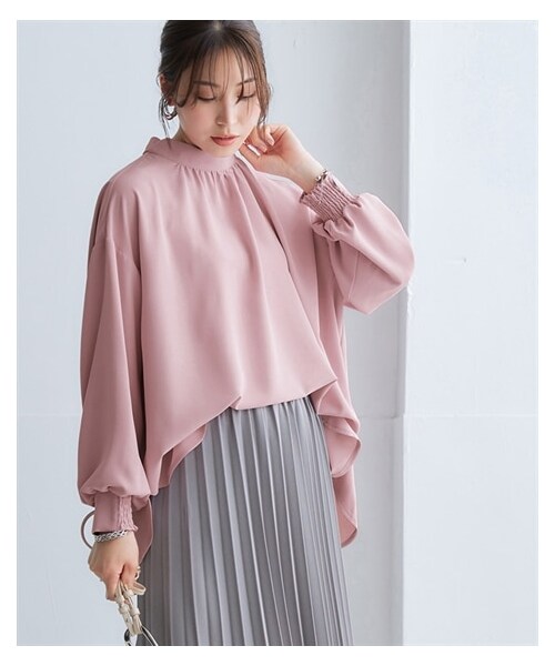 nissen（ニッセン）の「スタンドカラーリボンロング丈ブラウス（シャツ/ブラウス・レディース・ブルーライラック/ピンク/オフベージュ/黒/オフホワイト・S/M/L/LL/3L/4L/5L/6L）」の5枚目の写真