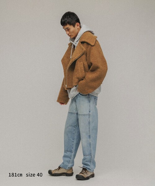 ADAM ET ROPE'（アダムエロペ）の「［OUTER］BOA RIDERS JACKET UNISEX（ライダースジャケット・レディース・オフホワイト/ブラウン・38/40）」の8枚目の写真