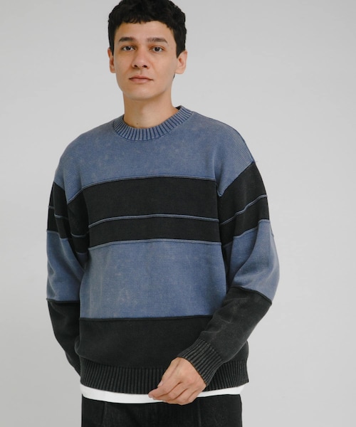 URBAN RESEARCH Sonny Label（アーバンリサーチサニーレーベル）の「ピグメントパネルボーダーニット（ニット/セーター・メンズ・ブラック/ネイビー・M/L）」の2枚目の写真