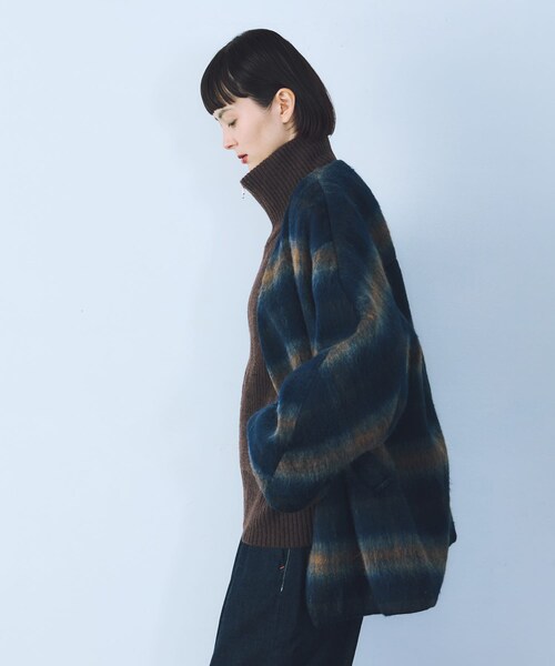 THE GOODLAND MARKET（ザグッドランドマーケット）の「cwtch　CHECK MIDDLE COAT（ノーカラージャケット・レディース・BEIGE/NAVY・FREE）」の14枚目の写真