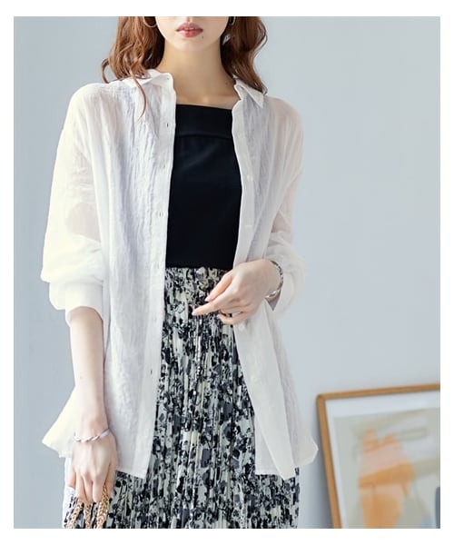 nissen（ニッセン）の「大きいサイズ ゆるシルエットガーゼシャツ（シャツ/ブラウス・レディース・ピンク/ターコイズグリーン/オフホワイト/黒・L~LL相当/3L~4L相当/5L~6L相当/8L相当/10L相当）」の5枚目の写真