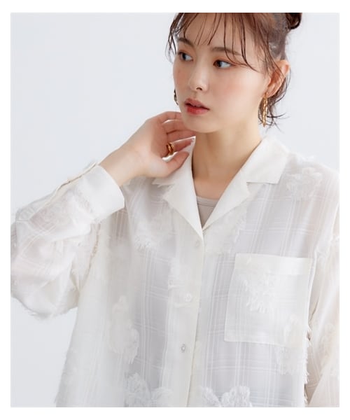 nissen（ニッセン）の「大きいサイズ　ジャガードシャツ　miclat（シャツ/ブラウス・レディース・アイボリー/ラベンダー・L/LL/3L/4L/5L/6L/8L/10L）」の13枚目の写真