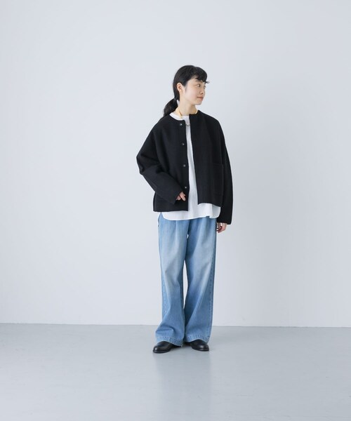 かぐれ（カグレ）の「圧縮ウールショートジャケット（ノーカラージャケット・レディース・GREGE/BLACK・Free）」の8枚目の写真