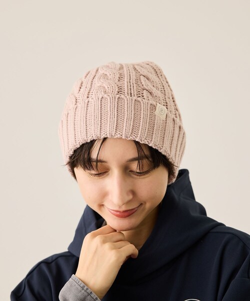 ROPE' PICNIC（ロペピクニック）の「ケーブルニットワッチ/リンクコーデ（ニットキャップ/ビーニー・レディース・スミクロ/キナリ/ピンク・F）」の7枚目の写真