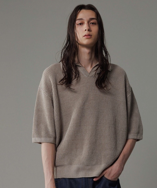 ADAM ET ROPE'（アダムエロペ）の「《別注》【BATONER/バトナー】FADE COLOR LINEN HALF SLEEVE SKIPPER（ポロシャツ・メンズ・スミクロ/ベージュ/ブルー・2/3）」の14枚目の写真