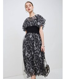 MERCURYDUO | ウエストリブ切替フレアスリーブ花柄ワンピース(ワンピース)