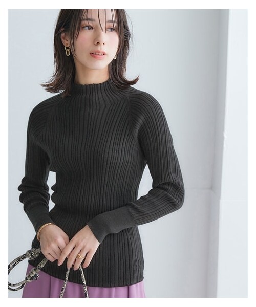 nissen（ニッセン）の「ハイネックランダムリブニット（ニット/セーター・レディース・黒/チャコールグレー杢/アイボリー/グレージュ/グリーン/オフホワイト×黒ボーダー/レッド・S/M/L/LL/3L）」の11枚目の写真