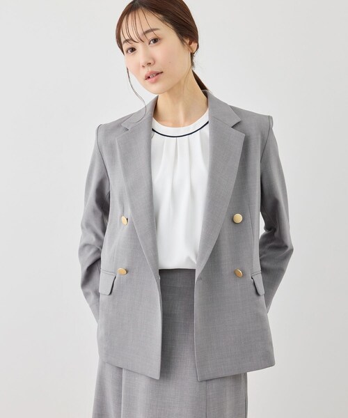 ROPE' PICNIC(ロペピクニック)の「カナパ 金ボタンジャケット/セットアップ対応・UV・抗菌防臭・接触冷感(テーラードジャケット・レディース・グレー/ダークブラウン/ベージュ/ベージュ系/グリーン系/ネイビー・L/M)」の4枚目の写真