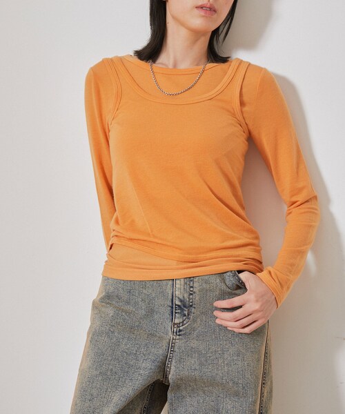 NERGY（ナージー）の「【SET】カシミアシルクレイヤードトップス（アンサンブル・レディース・ブラック/オフホワイト/ラベンダー/オレンジ・F）」の4枚目の写真