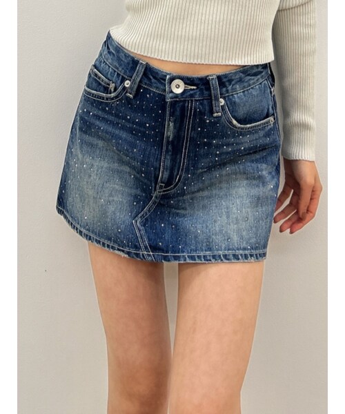 GYDA（ジェイダ）の「bijouデニムスカートライクショートパンツ（デニムスカート・レディース・ブラック/ブルー/アイスブルー/インディゴ・XS/S/M）」の15枚目の写真