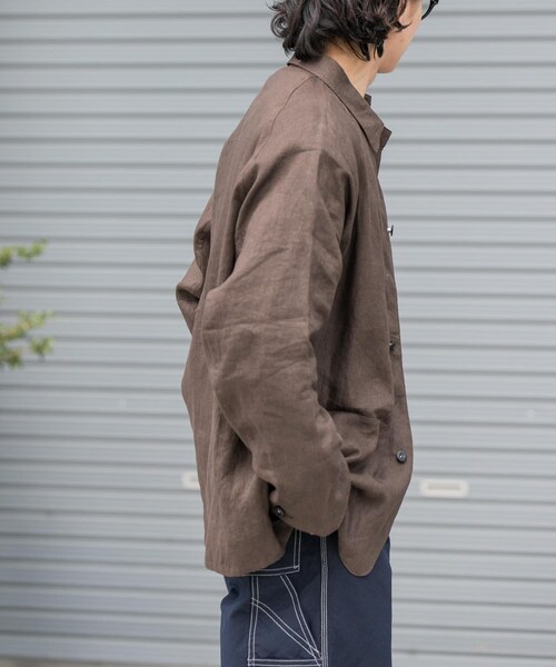 URBAN RESEARCH DOORS(アーバンリサーチドアーズ)の「FORK&SPOON リネンカバーオールシャツジャケット(テーラードジャケット・メンズ・BEG CHK/BROWN・4/5)」の4枚目の写真