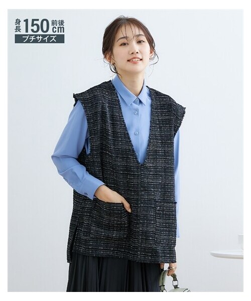 nissen（ニッセン）の「小さいサイズ　ファンシーツイードベスト（セットアップ対応）　低身長さん・小柄女性（ジャケット/アウター・レディース・イエローグリーン/ブラック・PSS/PS/PM/PL）」の3枚目の写真