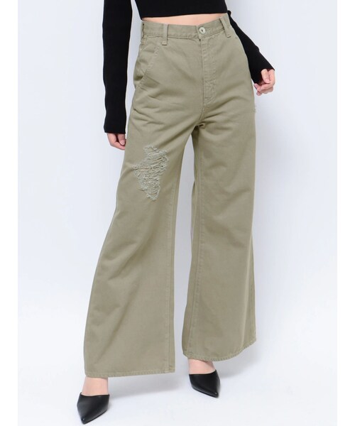 GYDA（ジェイダ）の「ハイウエスト ダメージカラー ワイドパンツ（その他パンツ・レディース・オフホワイト/ベージュ・S/M/F）」の19枚目の写真